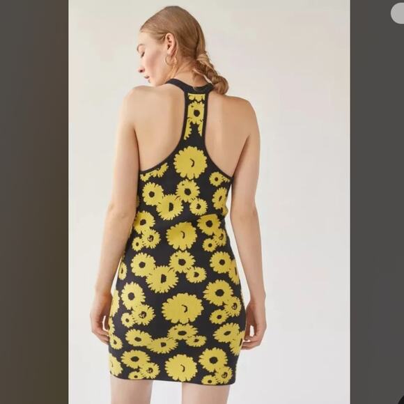 Urban Outfitters Charlie‎ Knit Sunflower Floral Print Sleeveless Halter Dress S - Picture 2 of 11